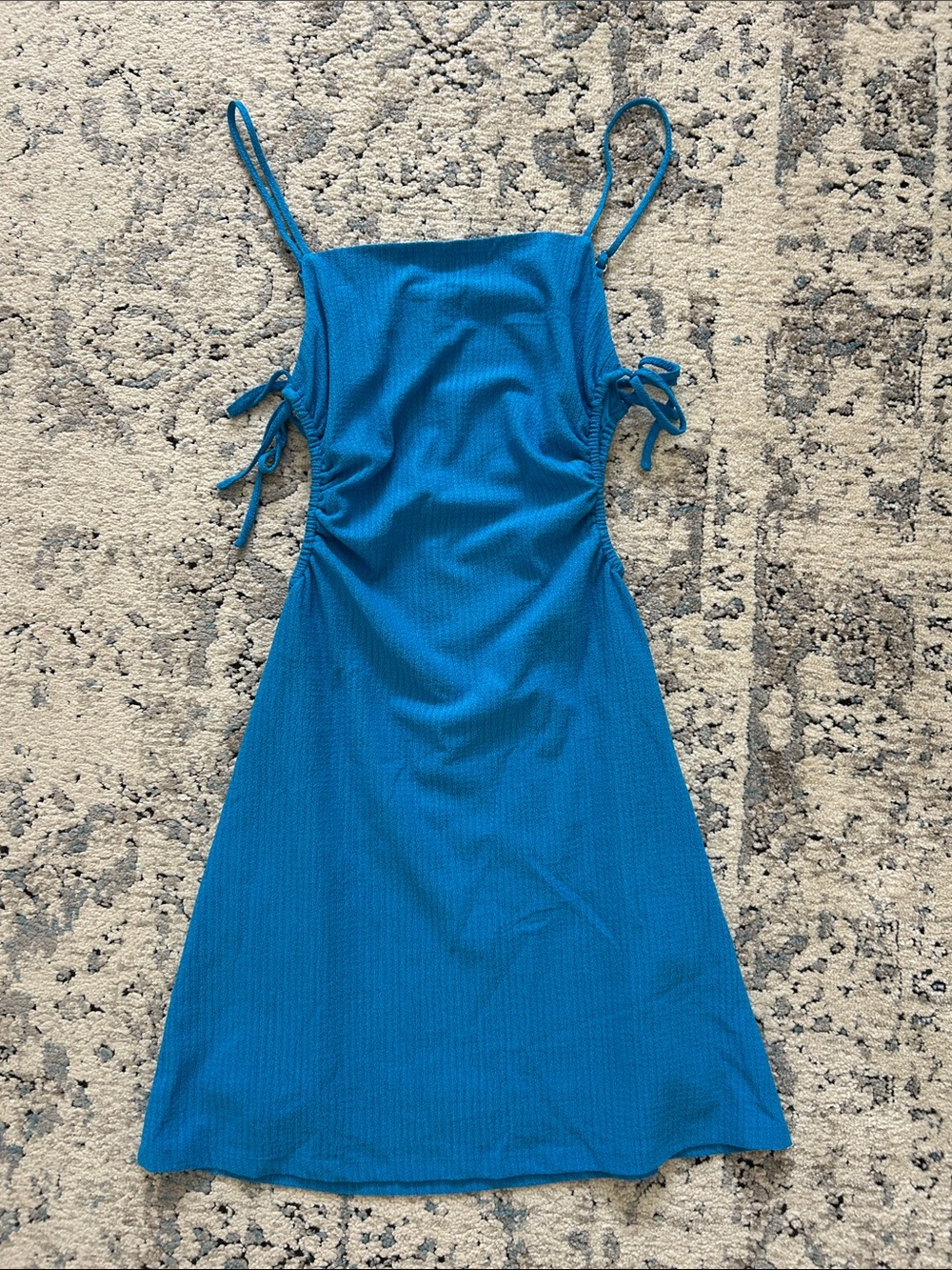 Gianni Bini Blue Ribbed Midi Dress with Side Tie Detail